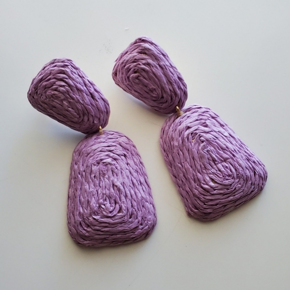 Purple Raffia Earrings - Picture 2 of 4